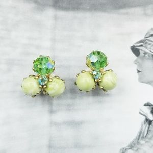 Vintage green Aurora Borealis clip earrings